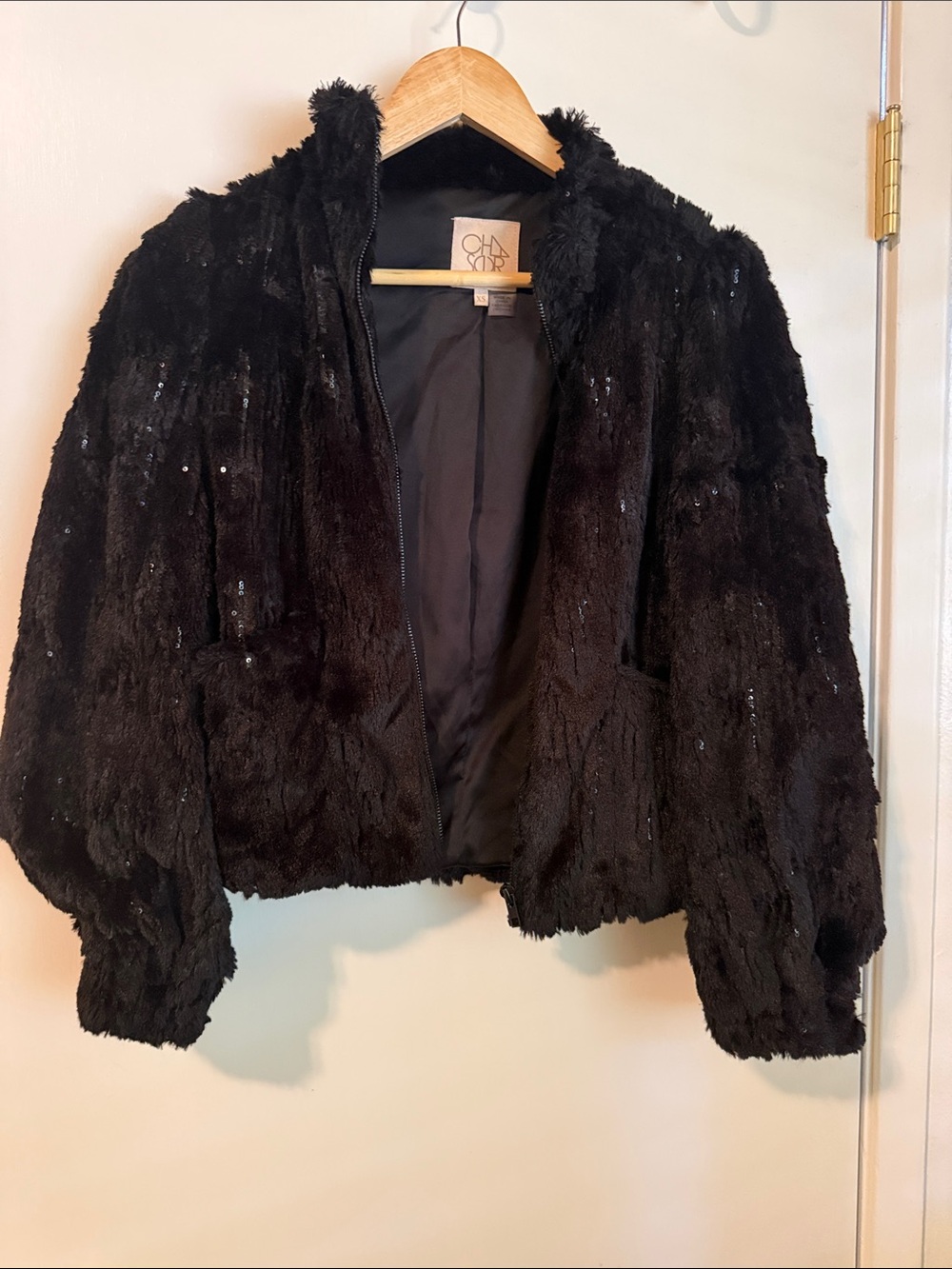 CHASER Black Sequin Teddy Jacket